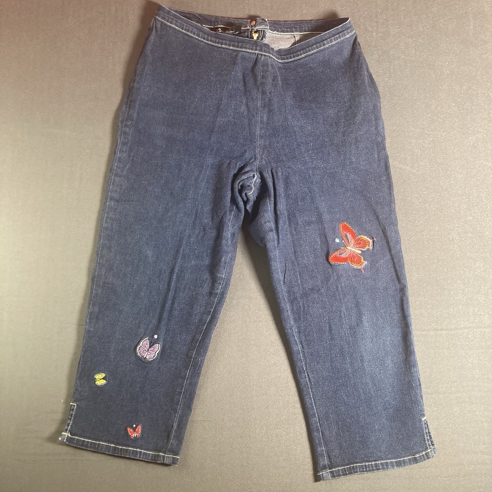 VTG Y2K No Boundaries Butterfly Embroidered Capri Jeans Dark Wash Juniors Size 9